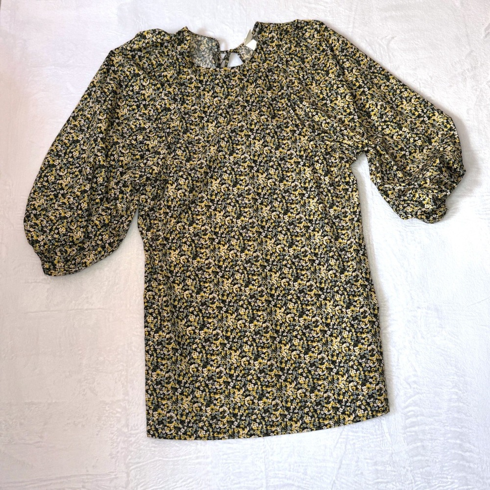 H&M Womens Ditzy Floral Print Puff Balloon 3/4 Sleeve Dress SZ M